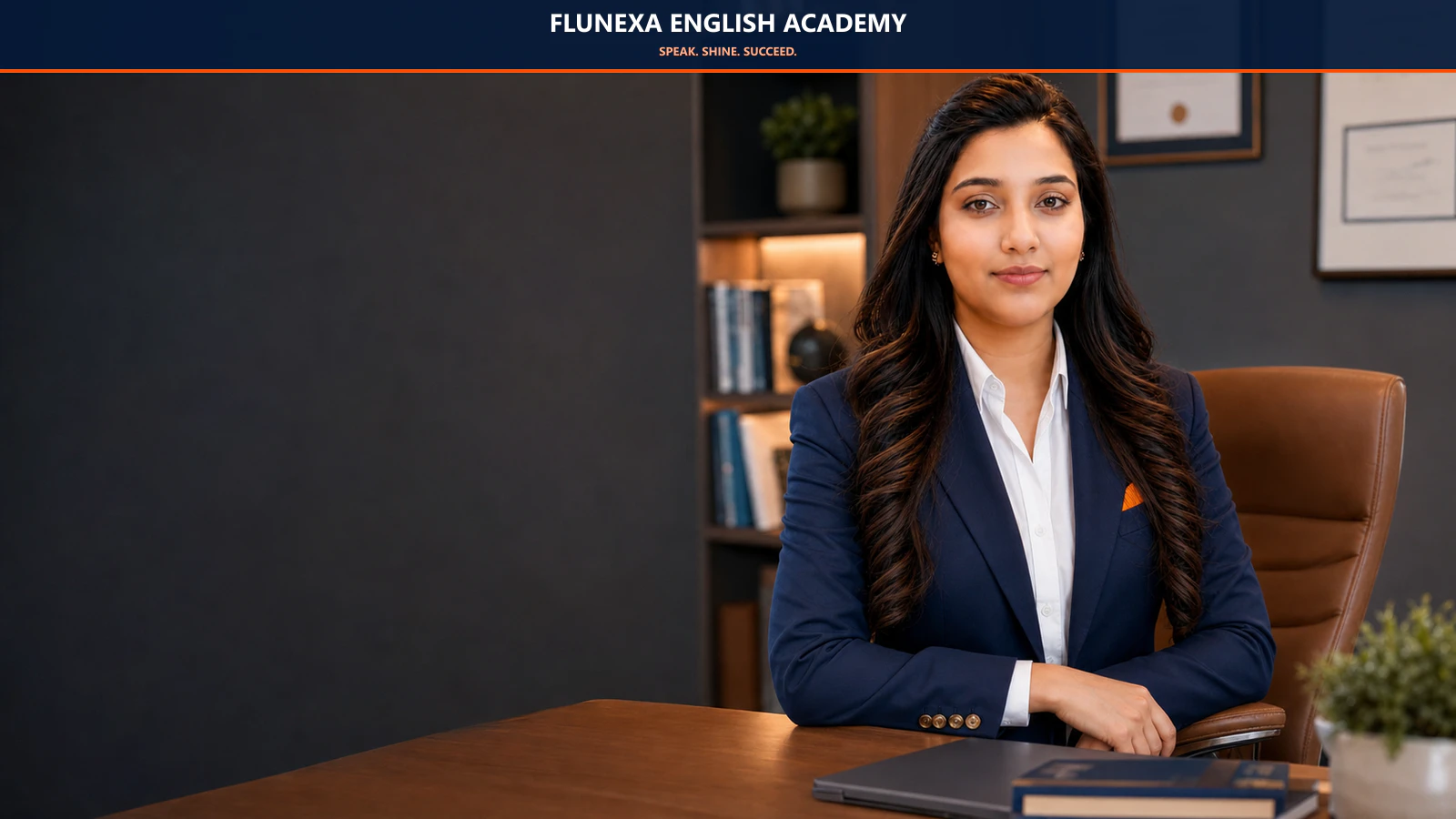 Nagma Ansari seated in the Flunexa English Academy office