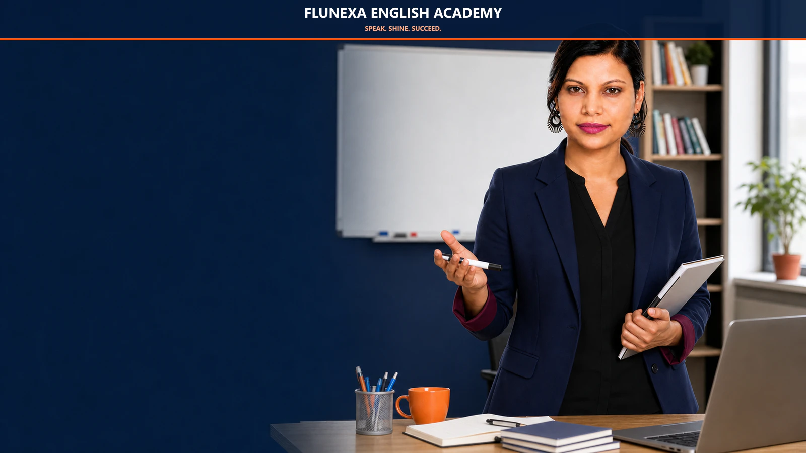 Aisha Bano presenting in a professional Flunexa classroom